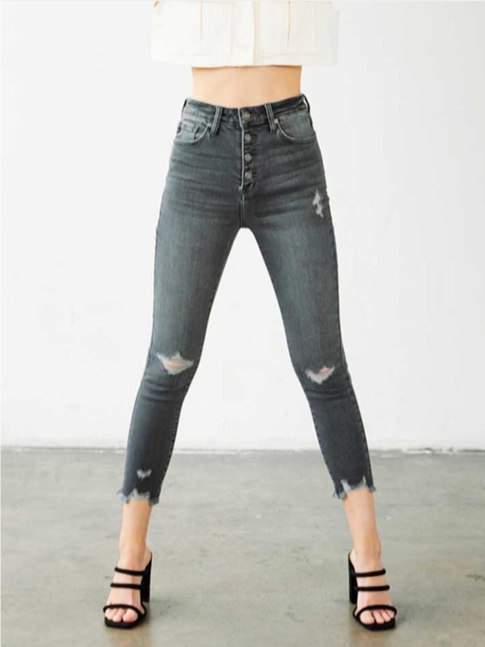 KanCan Karlee High-Rise Distressed Ankle Skinny Jeans in Gray